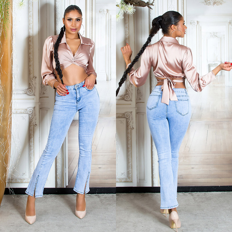 Blugi la moda cu talie inalta acid wash