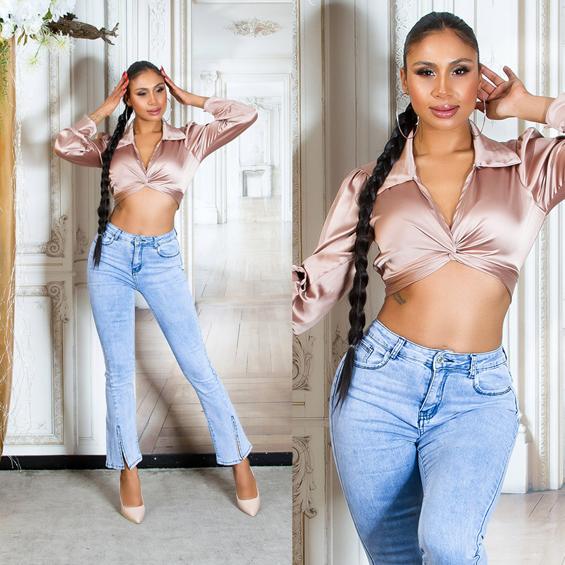 Blugi la moda cu talie inalta acid wash