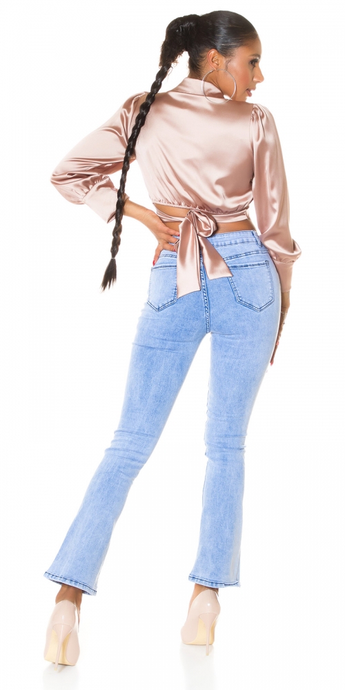 Blugi la moda cu talie inalta acid wash