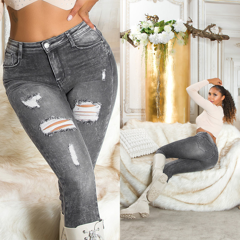 Blugi Sexy Musthave cu talie inalta Push-Up aspect uzat