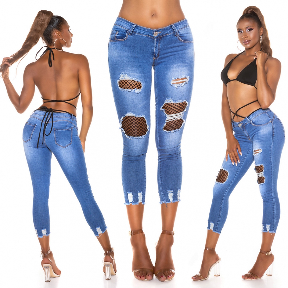 Blugi skinny Sexy cu Net cu petice