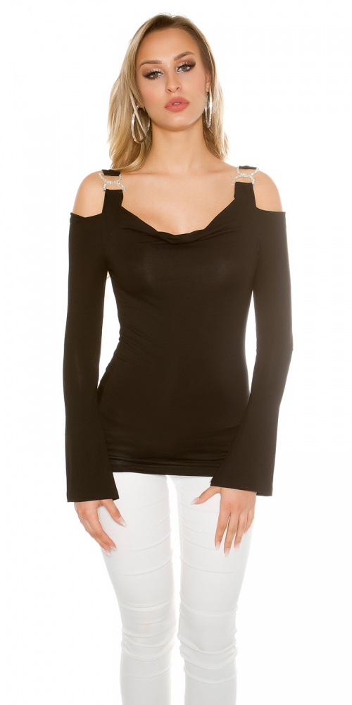 Bluze maneca lunga sexy cu umerii goi w. strasuri