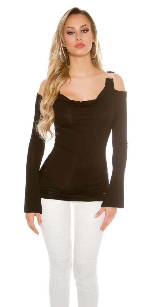 Bluze maneca lunga sexy cu umerii goi w. strasuri