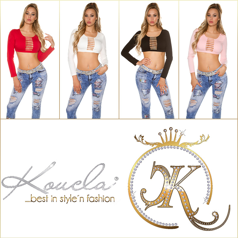Bluze scurte cu buricul gol sexy maneca lunga decupaje