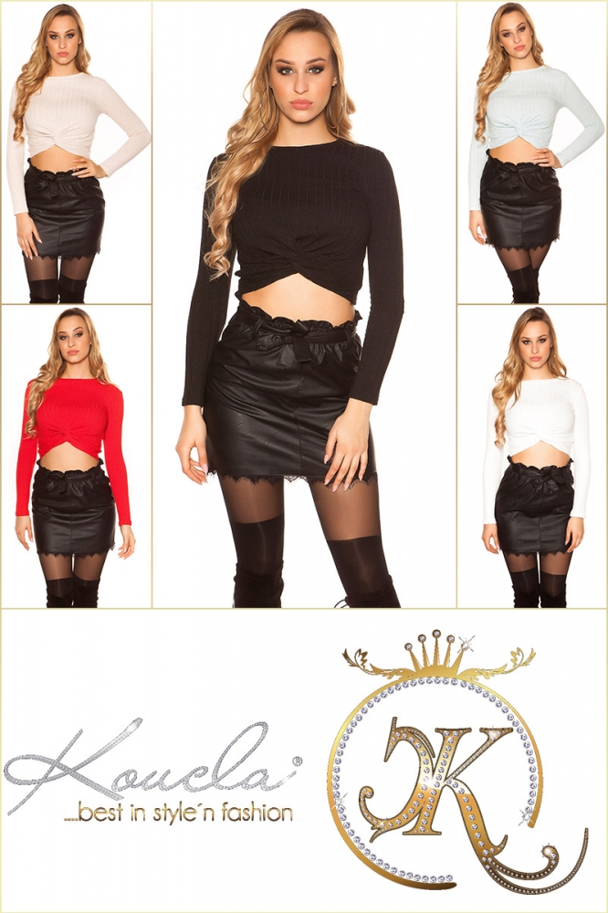 Bluze scurte cu buricul gol Sexy maneca lunga knot look