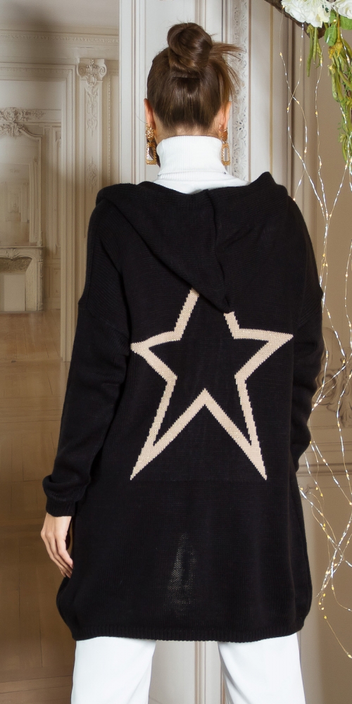 Cardigan la moda larg cu gluga