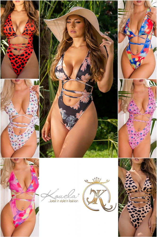 Costum de baie intreg Sexy High-Leg cu bretele care se leaga