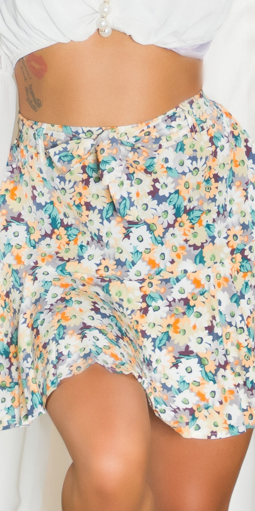 Fusta pantaloni Sexy cu imprimeu floral & curea care se leaga
