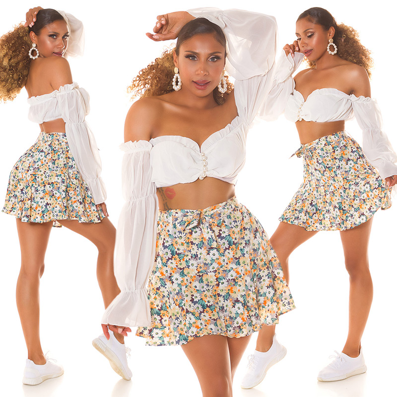 Fusta pantaloni Sexy cu imprimeu floral & curea care se leaga