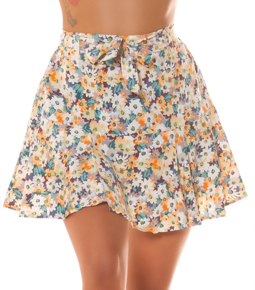Fusta pantaloni Sexy cu imprimeu floral & curea care se leaga