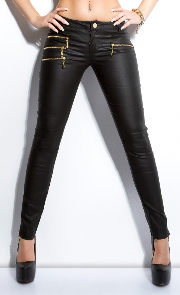 Pantaloni piele ecologica sexy cu auriu fermoar