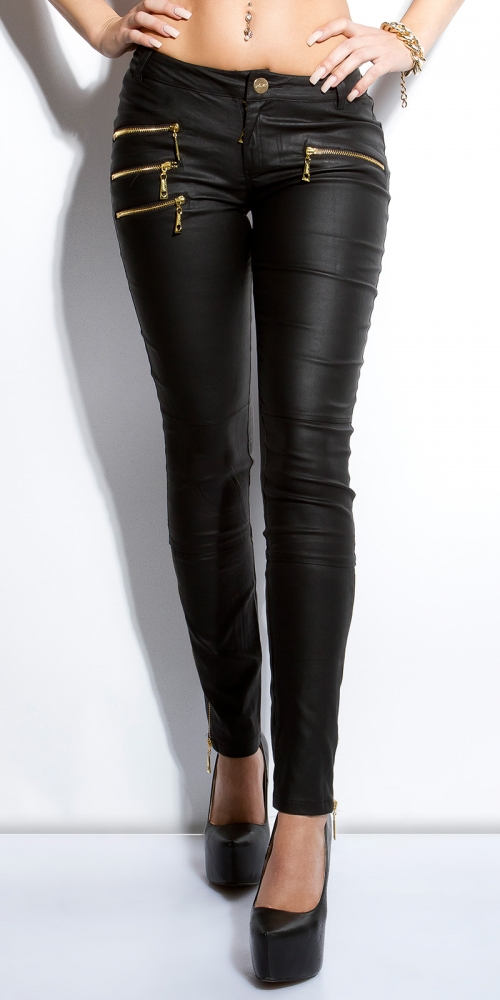 Pantaloni piele ecologica sexy cu auriu fermoar