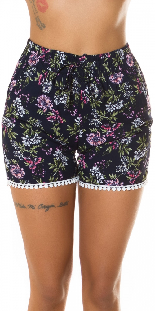 Pantaloni scurti la moda cu talie inalta de vara imprimeu floral