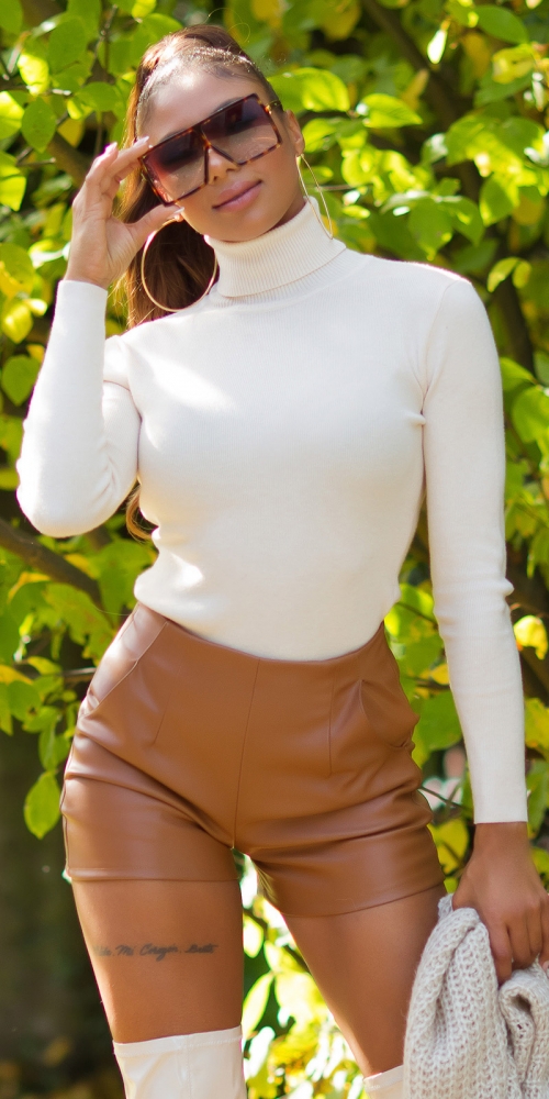 Pantaloni scurti Sexy cu talie inalta piele ecologica