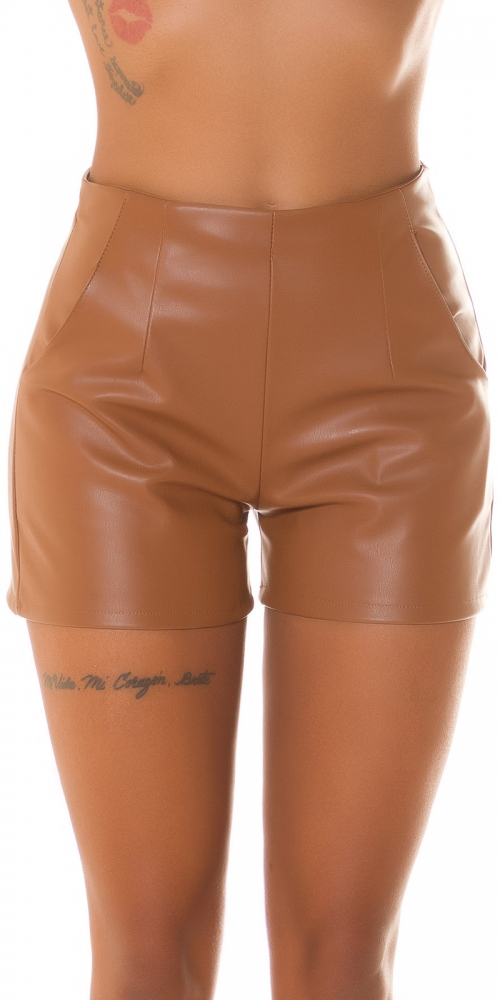 Pantaloni scurti Sexy cu talie inalta piele ecologica