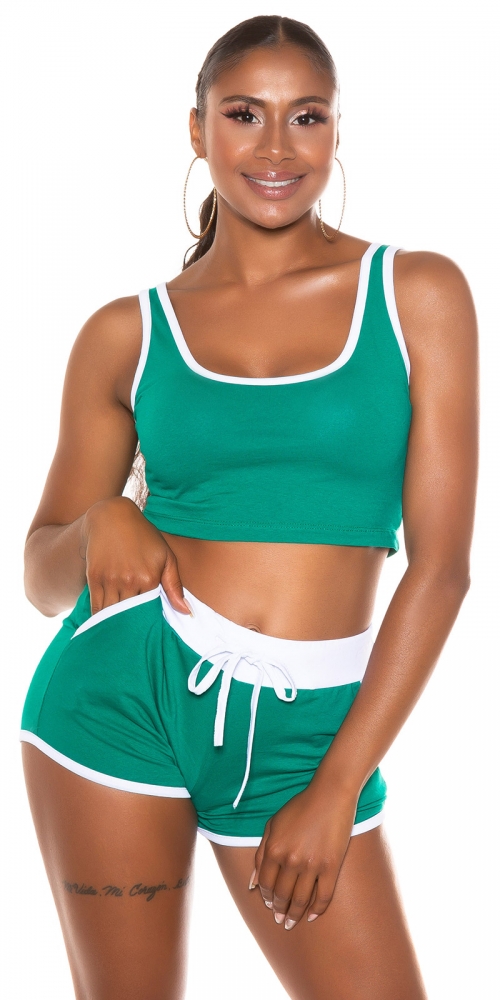 Pantaloni scurti Top deasupra buricului Sexy sport Set + Contrast Trim