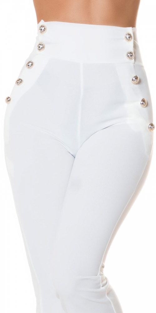 Pantaloni sexy cu talie inalta evazati auriu nasturi
