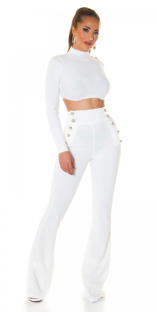 Pantaloni sexy cu talie inalta evazati auriu nasturi