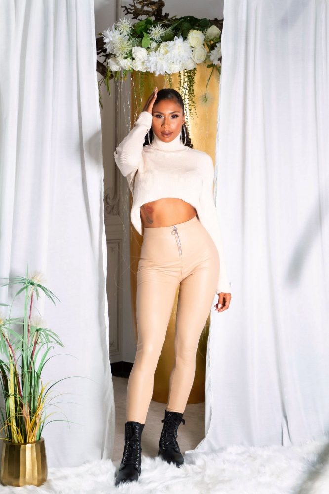 Pantaloni Sexy cu talie inalta piele ecologica fermoar