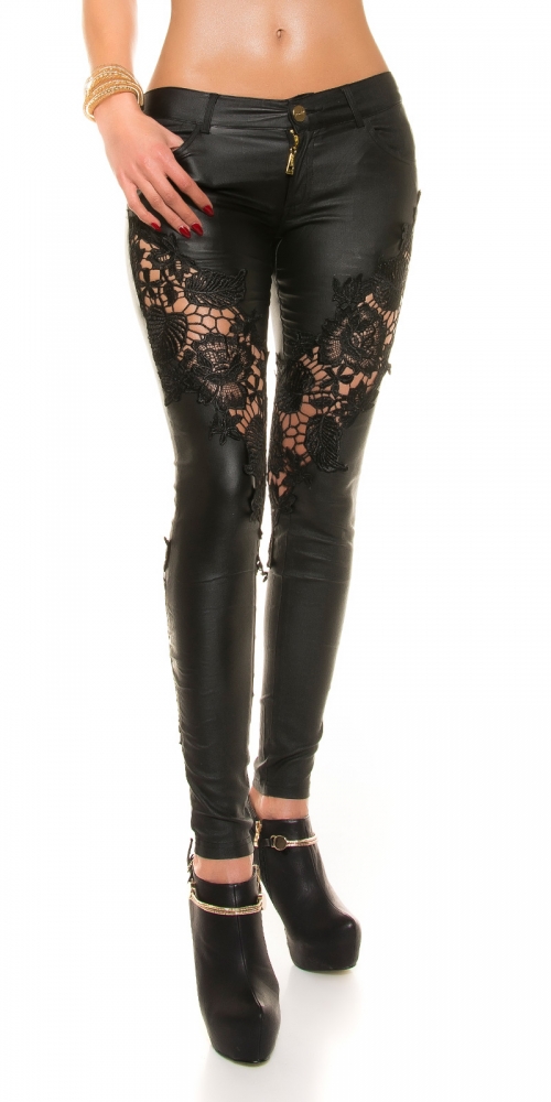 Pantaloni sexy piele ecologica cu dantela