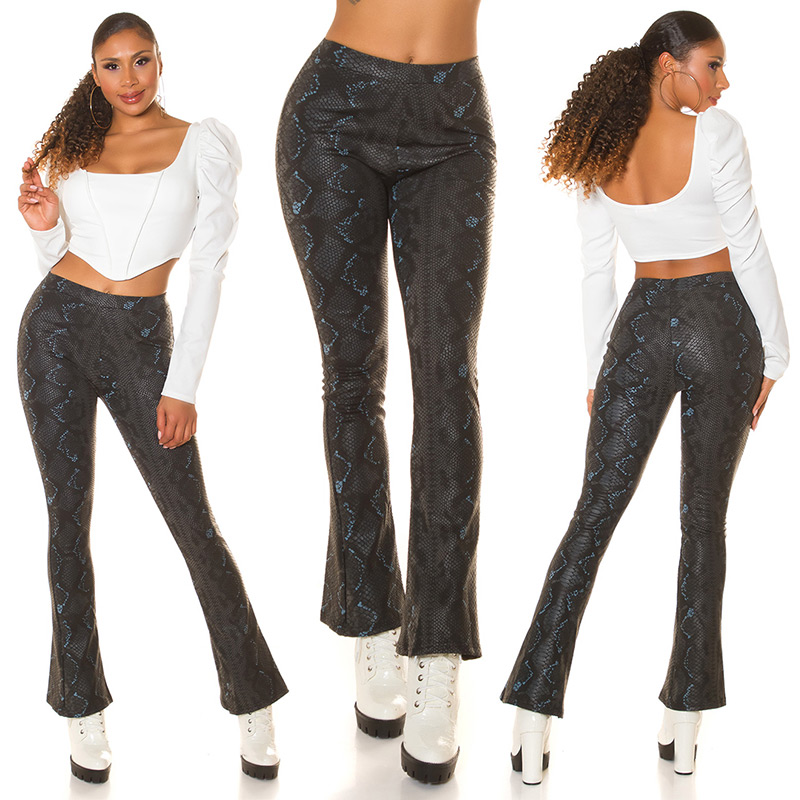 Pantaloni Sexy piele ecologica highwaisted evazati cu imprimeu de sarpe