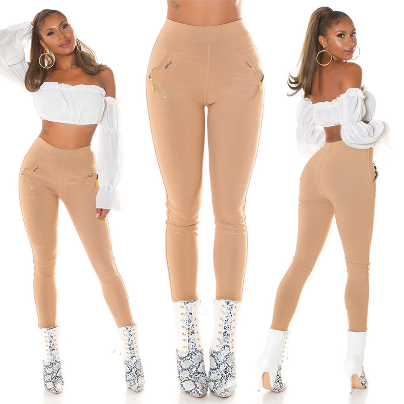 Pantaloni skinny talie inalta Sexy cu auriu fermoar