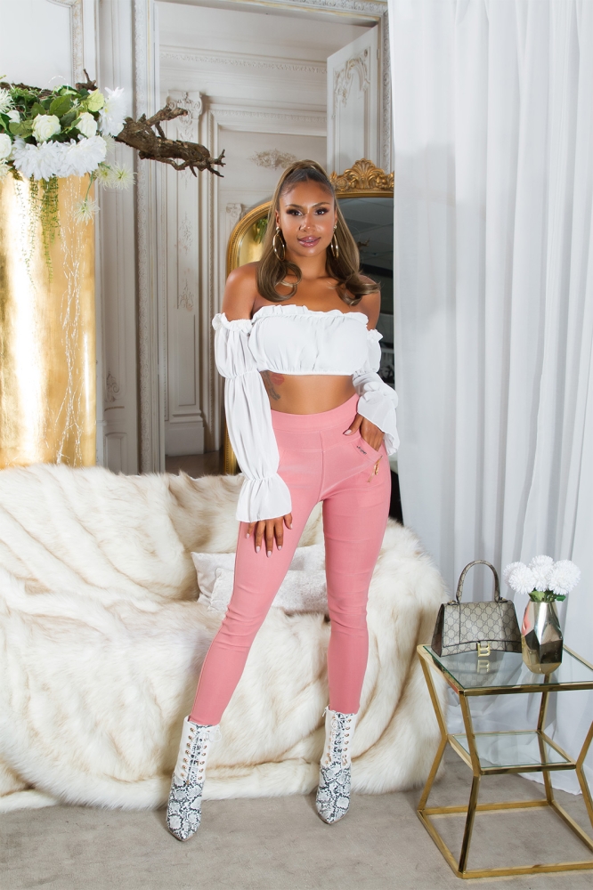 Pantaloni skinny talie inalta Sexy cu auriu fermoar