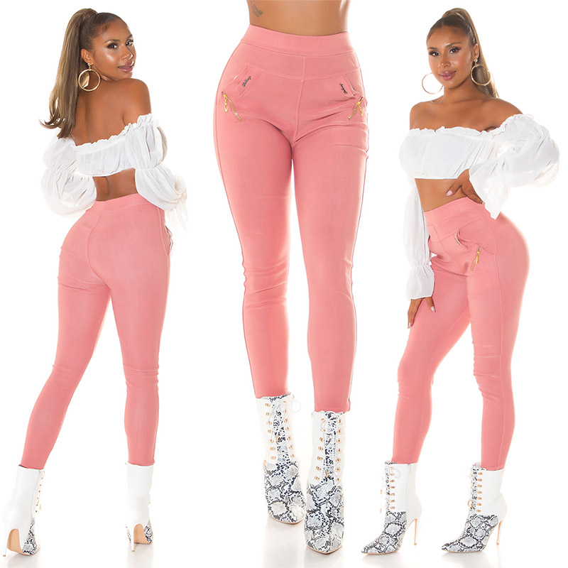 Pantaloni skinny talie inalta Sexy cu auriu fermoar