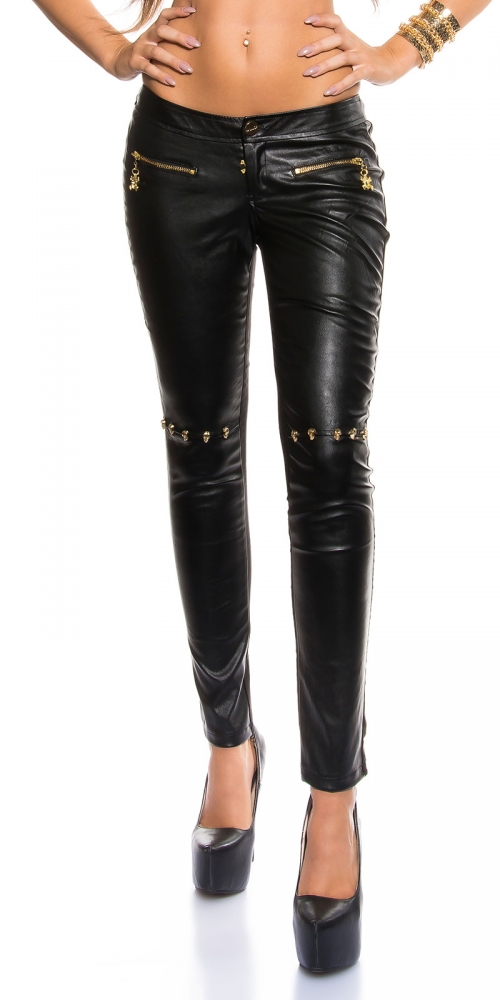 Pantaloni stramti sexy piele ecologica cu craniu