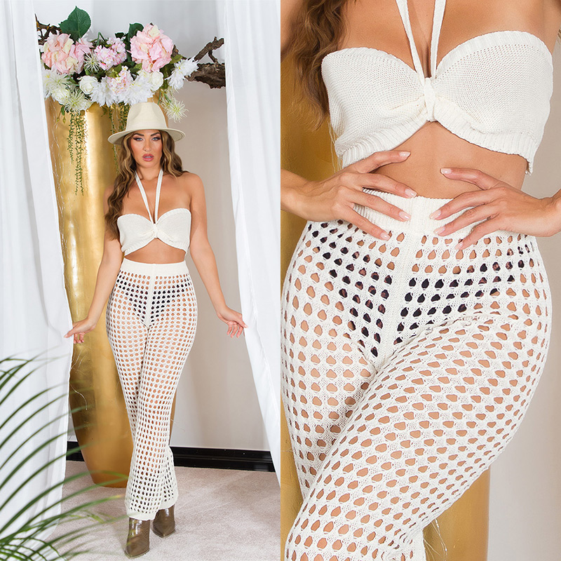 Pantaloni Topuri cu buricul gol Sexy Set in model crosetat look +