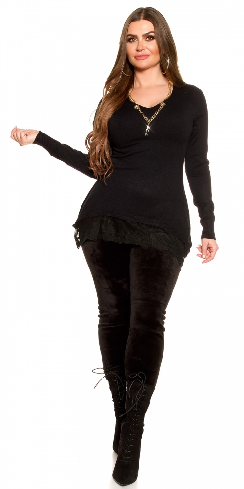 Pulover fashion cu lanturi & dantela