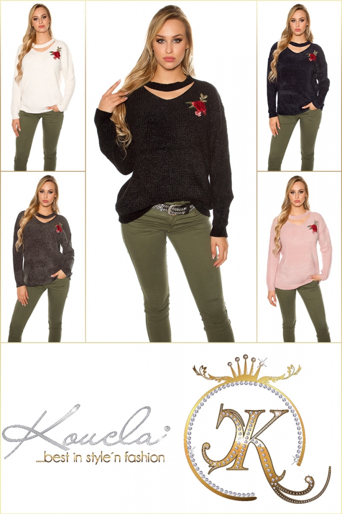 Pulover la moda tricot cu floral embroidery