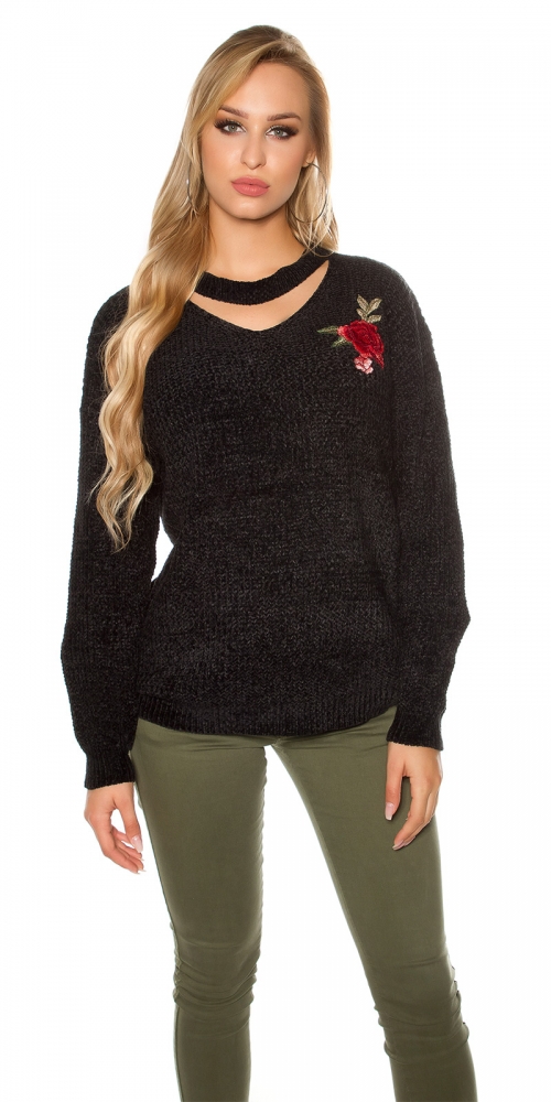 Pulover la moda tricot cu floral embroidery