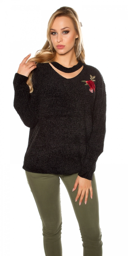 Pulover la moda tricot cu floral embroidery