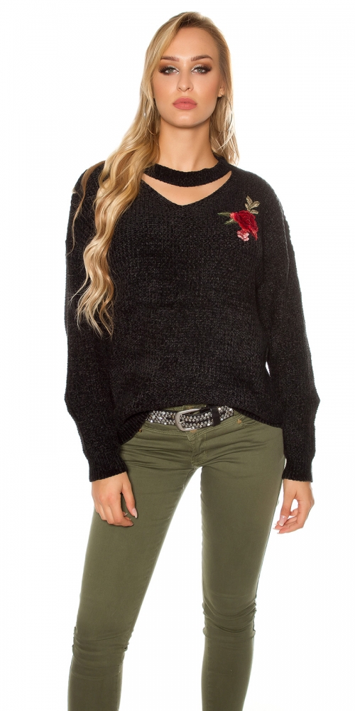 Pulover la moda tricot cu floral embroidery