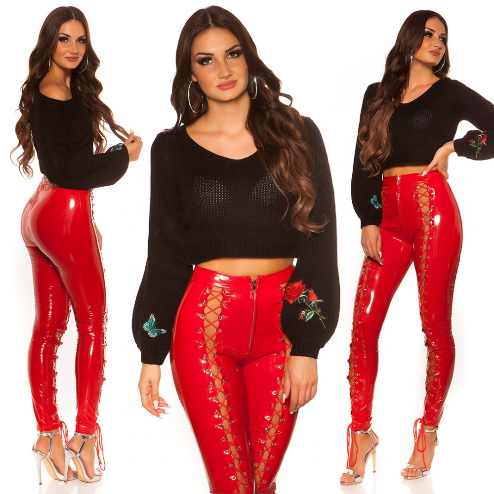 Pulover sexy buricul gol tricot cu petice