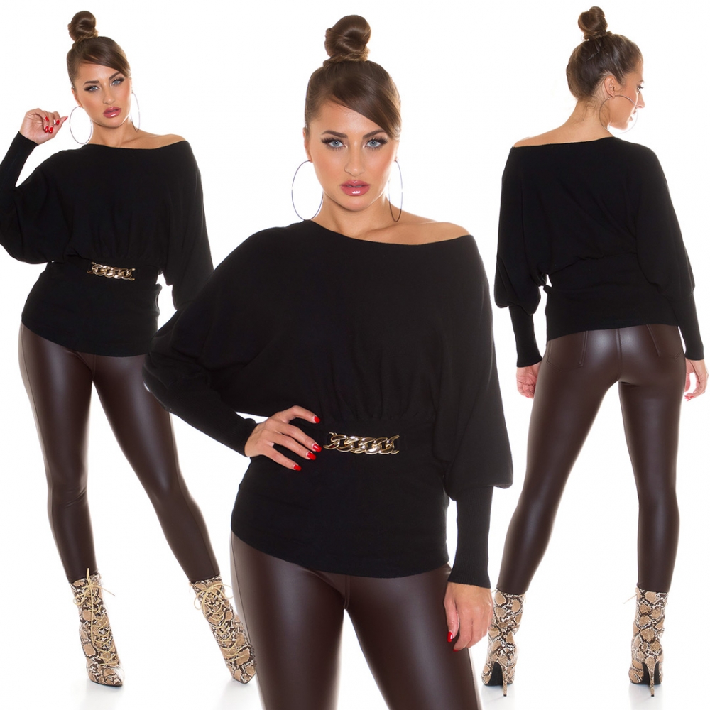 Pulover Sexy Fitted cu decorative catarama