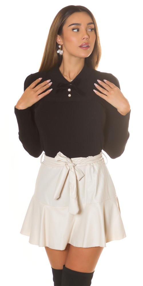 Pulover Sexy tricot cu guler si fundita detail