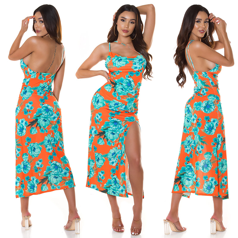 Rochie de vara Sexy cu XL crapatura pe piciorand imprimeu floral