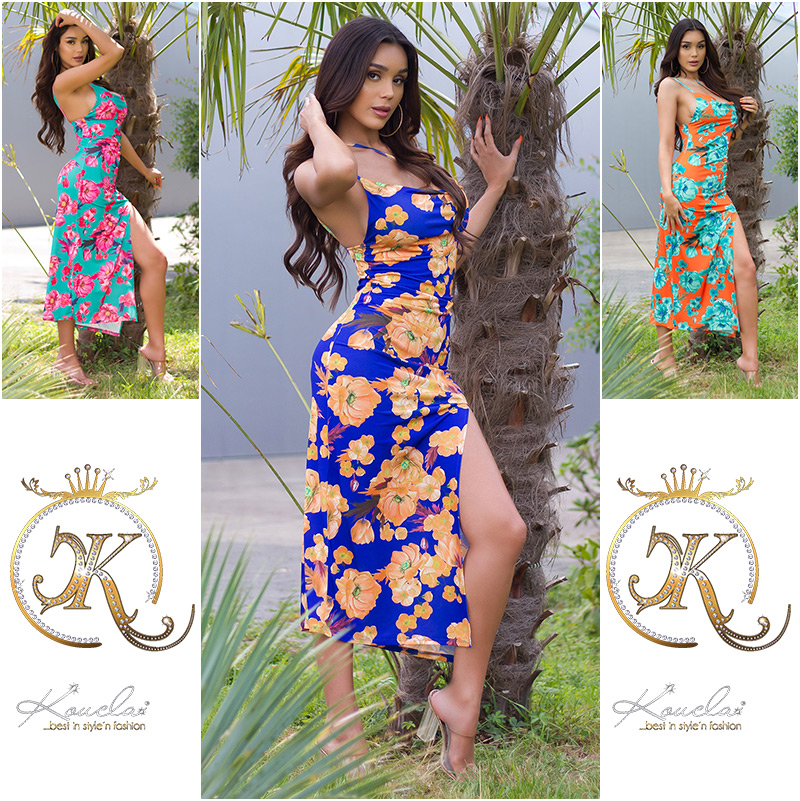 Rochie de vara Sexy cu XL crapatura pe piciorand imprimeu floral
