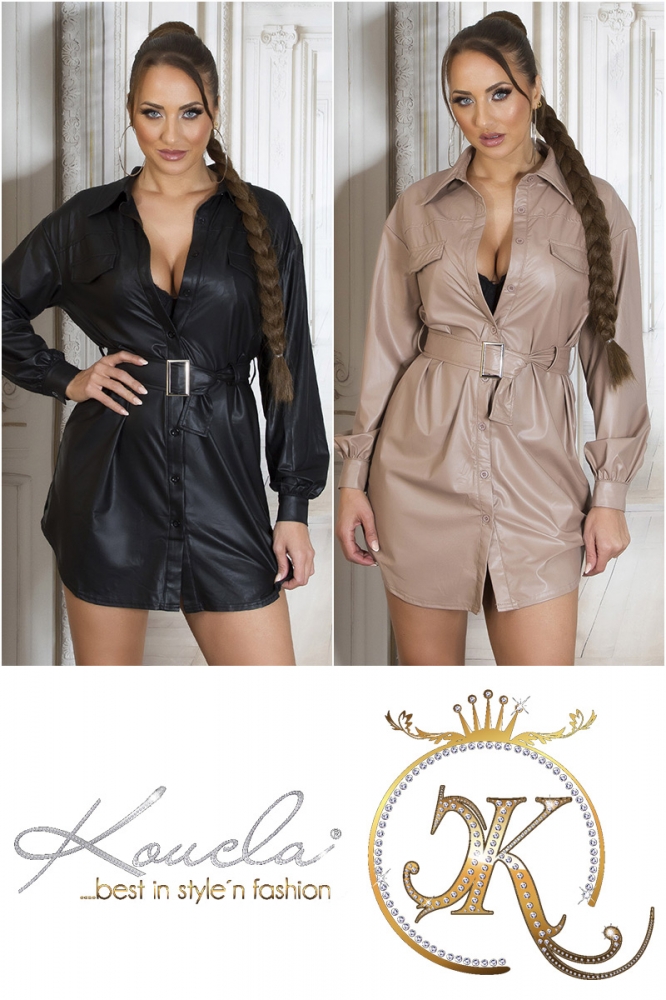 Rochie tip camasa sexy aspect lucios cu curea