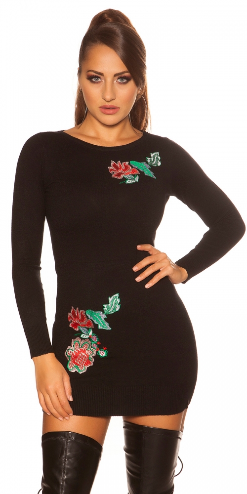 Rochii mini Sexy tricot fin cu floral embroidery