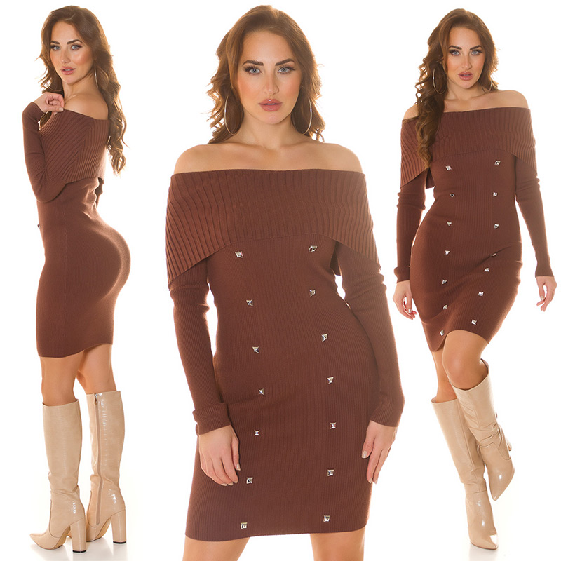 Rochii Sexy umerii goi tricot cu tinte