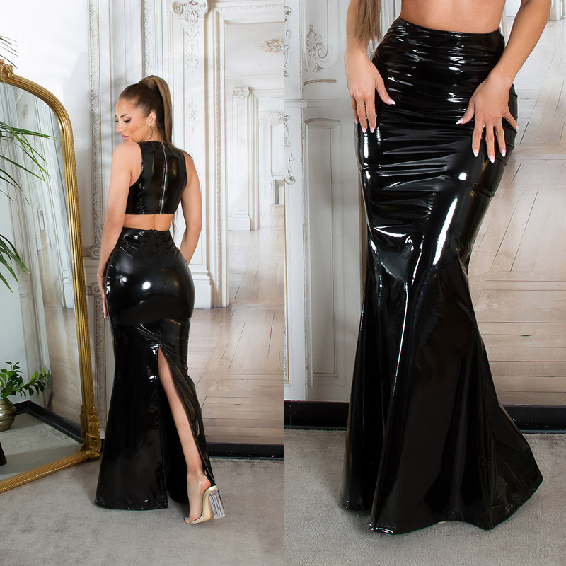 Fusta maxi sexy Latexlook cu crapatura