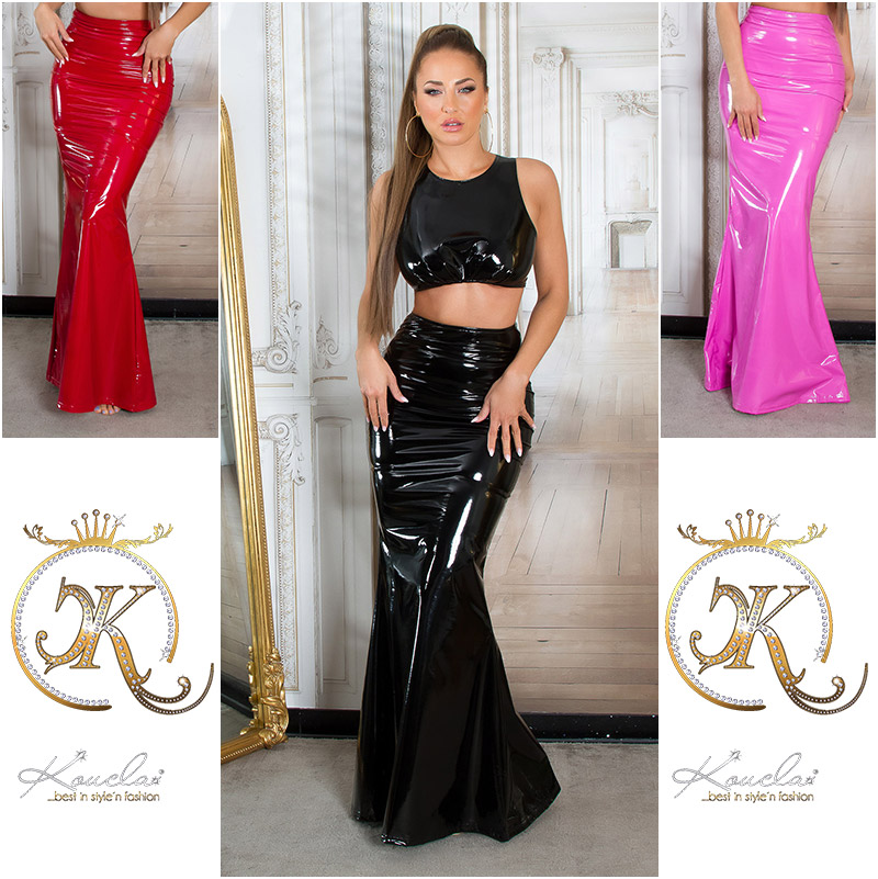 Fusta maxi sexy Latexlook cu crapatura