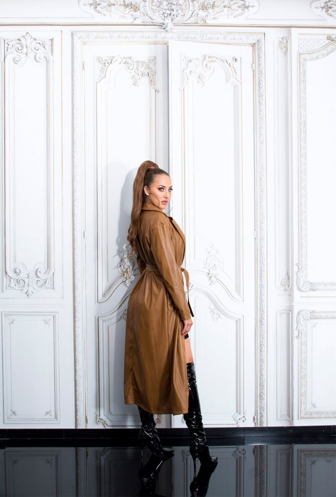 Palton Sexy piele ecologica cu curea