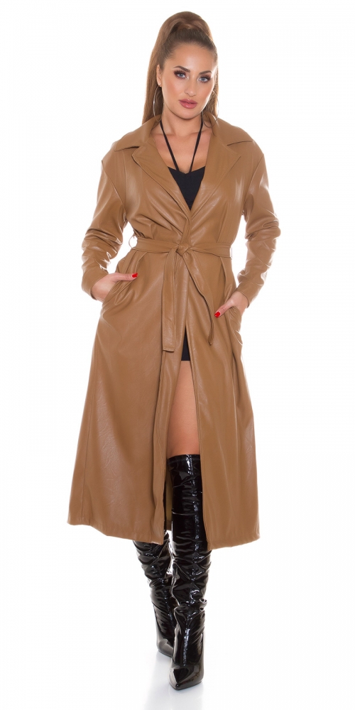 Palton Sexy piele ecologica cu curea