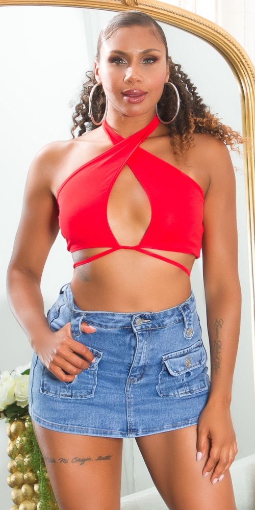 Topuri cu buricul gol sexy de vara Neckholder a decupaje